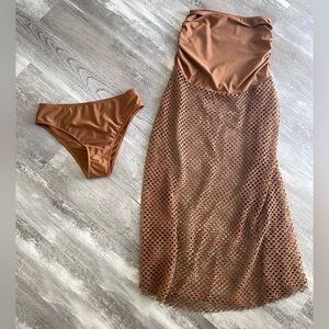 Elegant Brown Mesh Swim Set